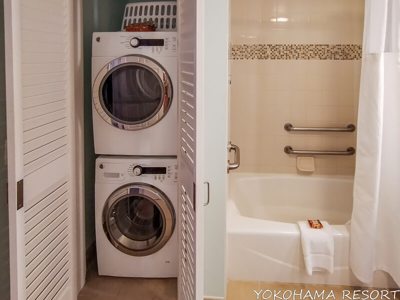 バスルームのバスタブと洗濯機・乾燥機