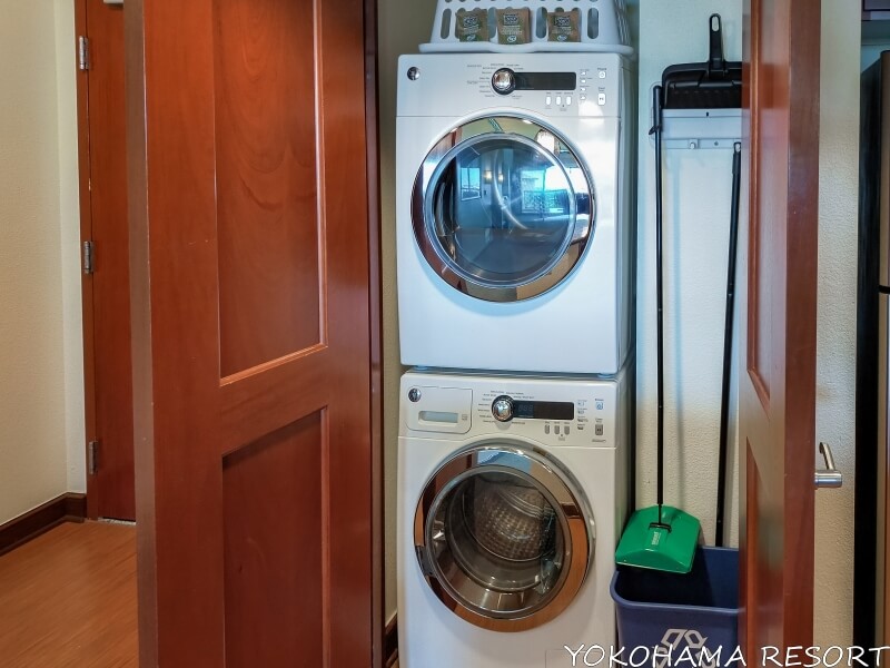 洗濯機と乾燥機とほうきや塵取りなど掃除用具
