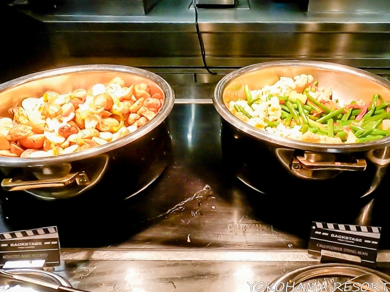 ローストポテト、カリフラワーといんげん