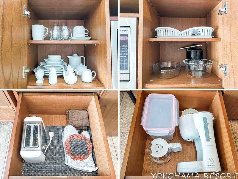 スタジオ側のキッチンの食器類や調理道具