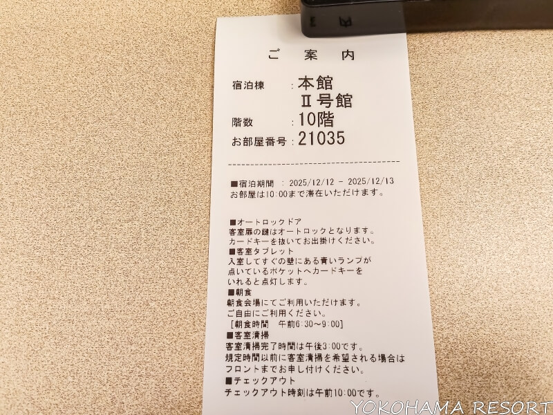 チェックイン機から出てきた案内